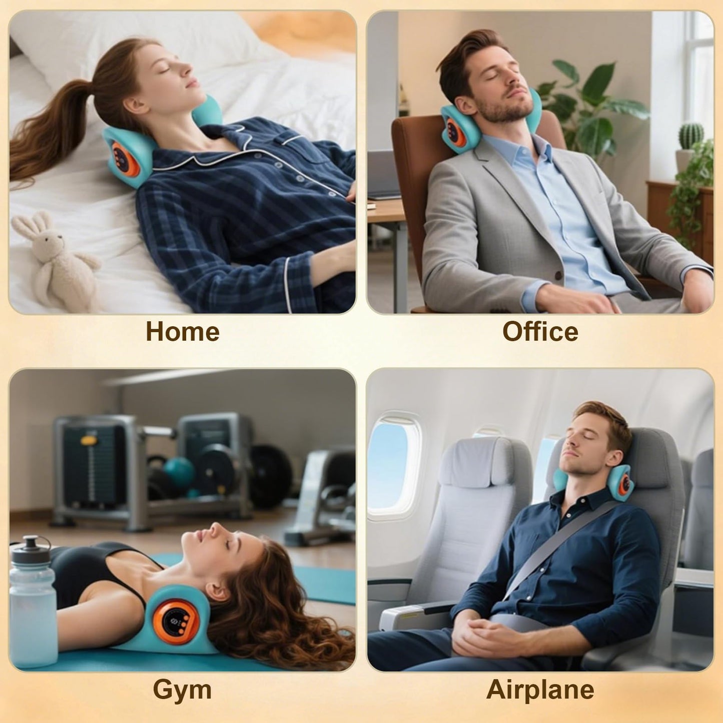 Kalamera Heated Neck Massager Pillow with Vibration Rechargeable Ergonomic Neck Traction Device for Stretching Pain Relief Deep Tissue Portable Cervical Massager for Home Office Travel Relaxation