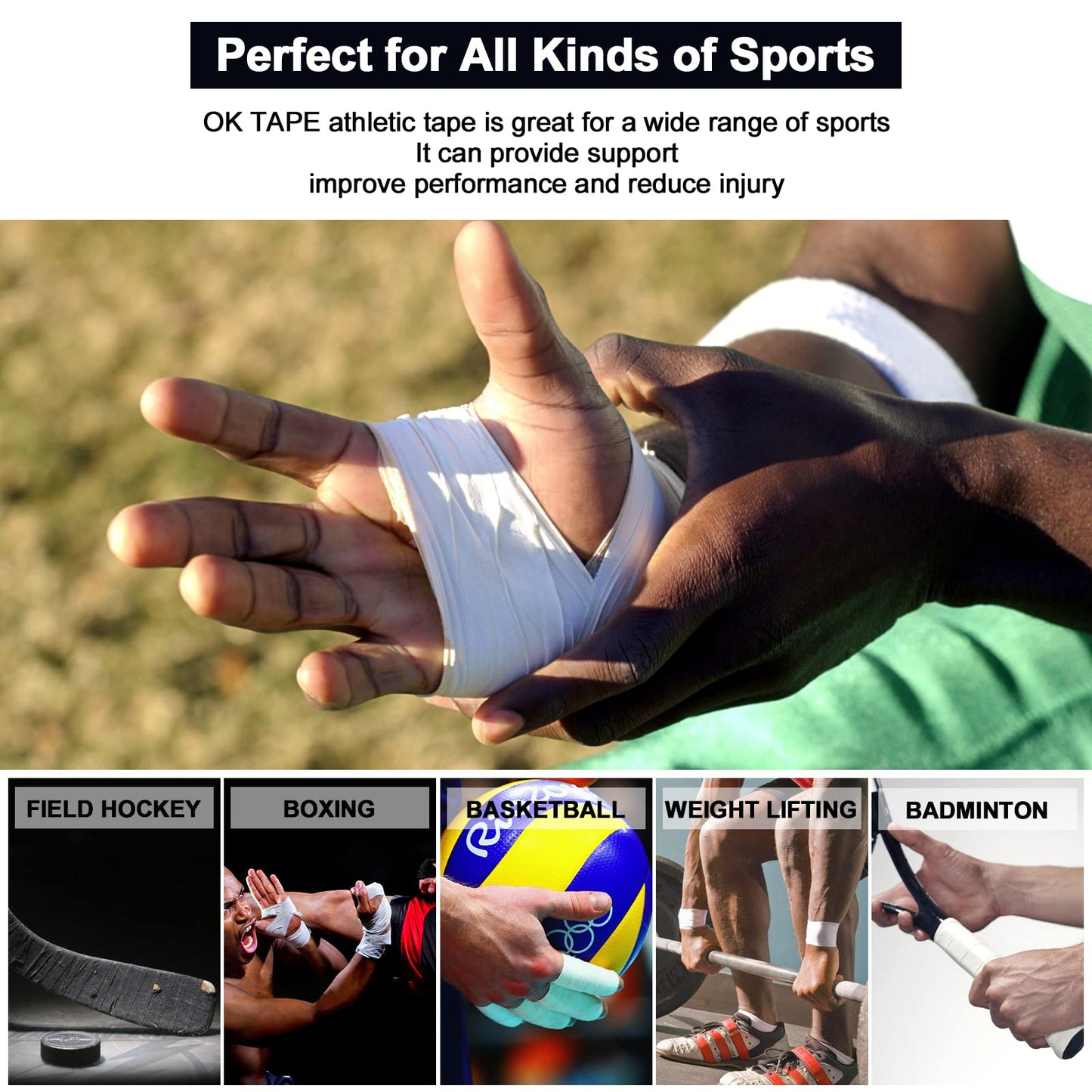 OK TAPE Athletic Sports Tape(4 Packs) - 45ft Per Roll Very Strong Tape for Athlete & Sport Trainers & First Aid Injury Wrap, Perfect for Fingers Ankles Wrist on Bat, Hockey Stick - Dark Blue