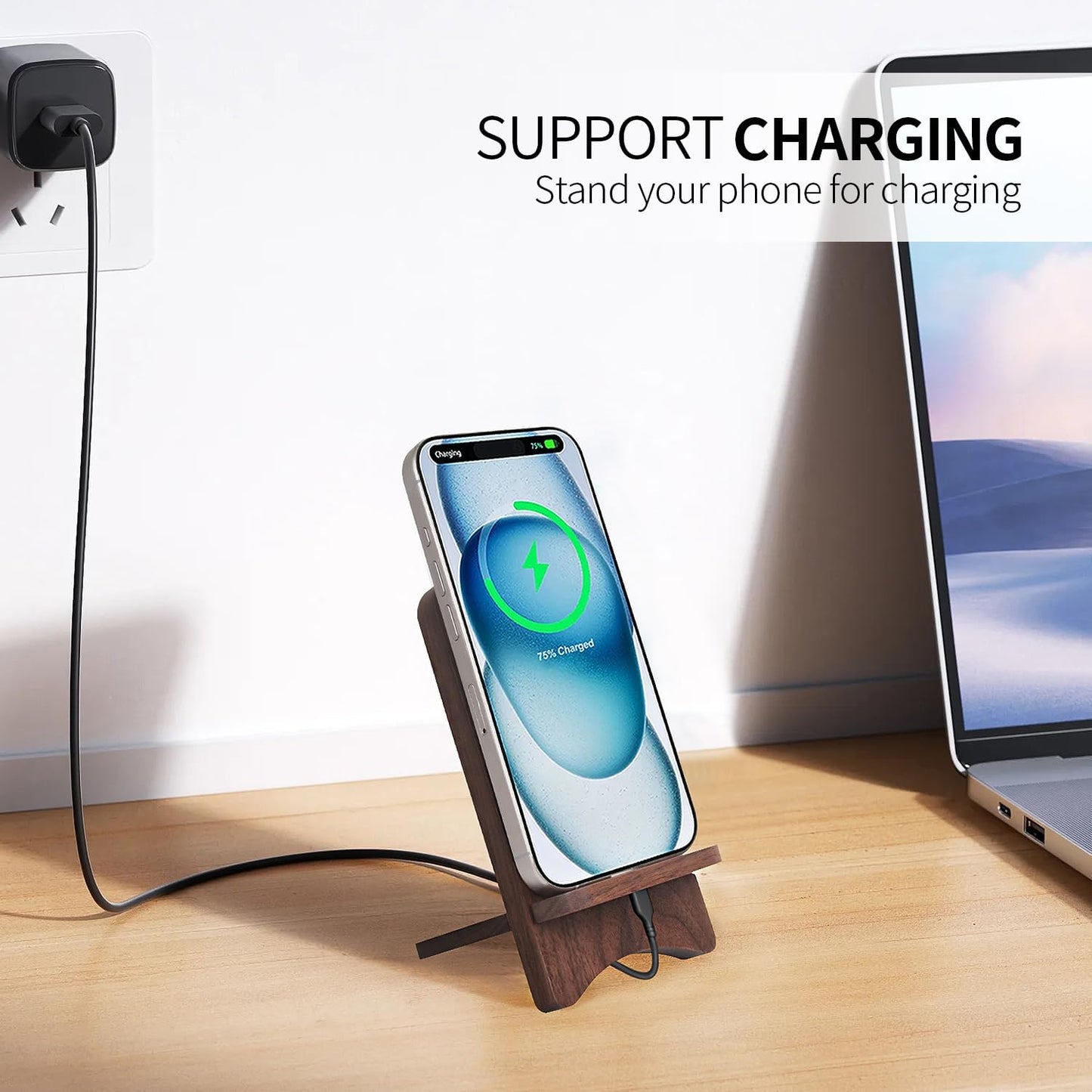 3D MAGIC 2 Cell Phone Stands, Desktop Stand, Luxury Nature Wood Simple Phone Stand, Compatible with iPhone & All Cell