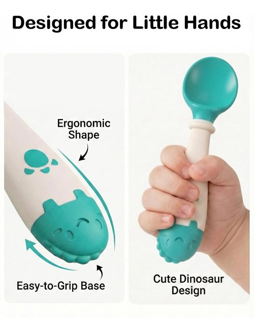 Deejoy Toddler Utensils Set - Self-Feeding Flatware with Silicone Handles | Easy Grip, Heat-Resistant, Green