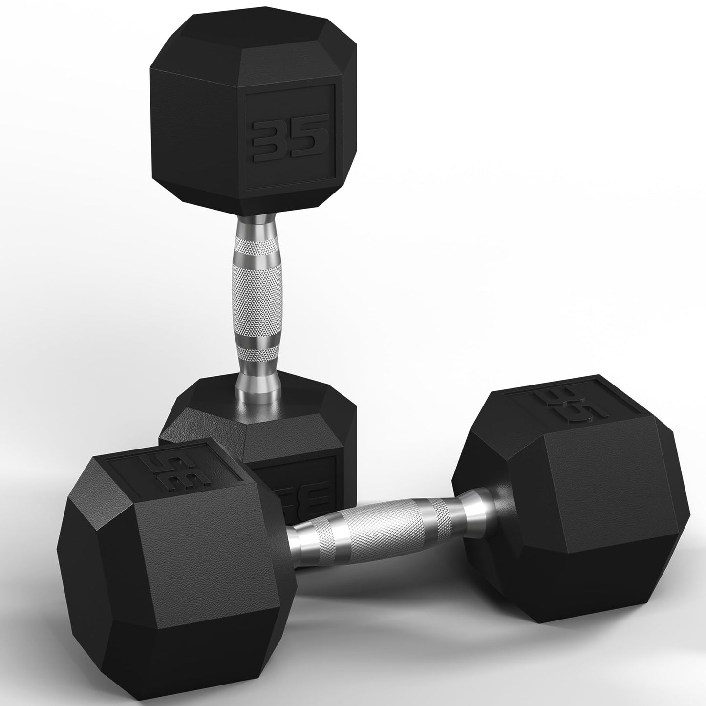 GRETERST Dumbbells Set Rubber Coated Hex Hand Weights Exercise & Fitness for Home Gym Workouts Strength Training Equipment, Black, 35LB