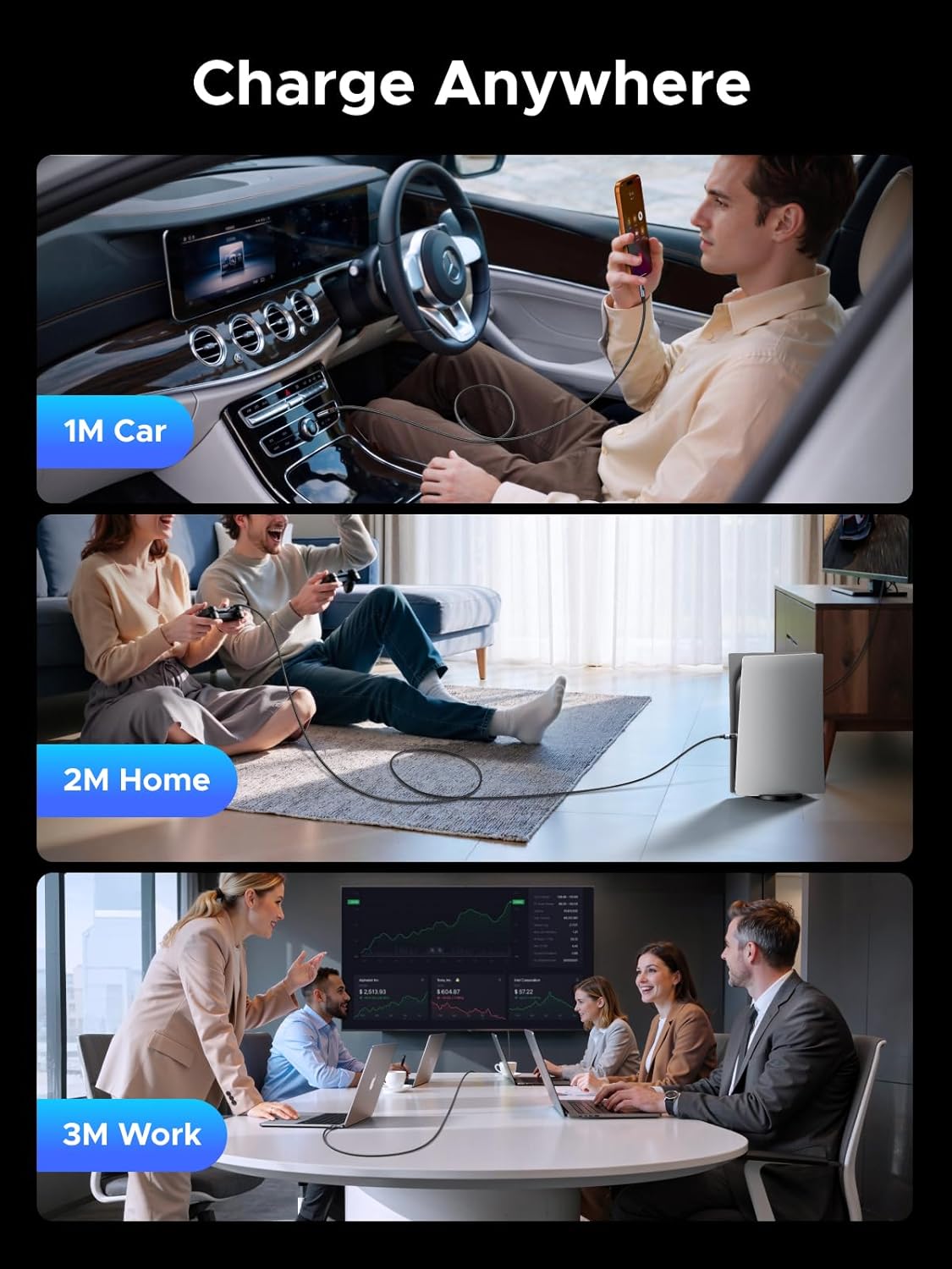 240W 100W 10FT UGREEN USB-C to USB-C Fast Charging Cable with Digital Display for Real-Time Power Monitoring, PD