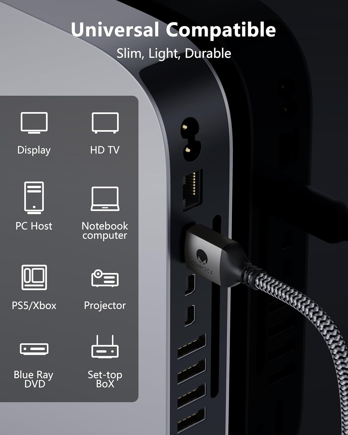 16K 2.2 10ft 96Gbps 8K@120Hz 144Hz 4K@240Hz, CONMDEX HDMI Cable Designed for Stable High-Bandwidth Connections |