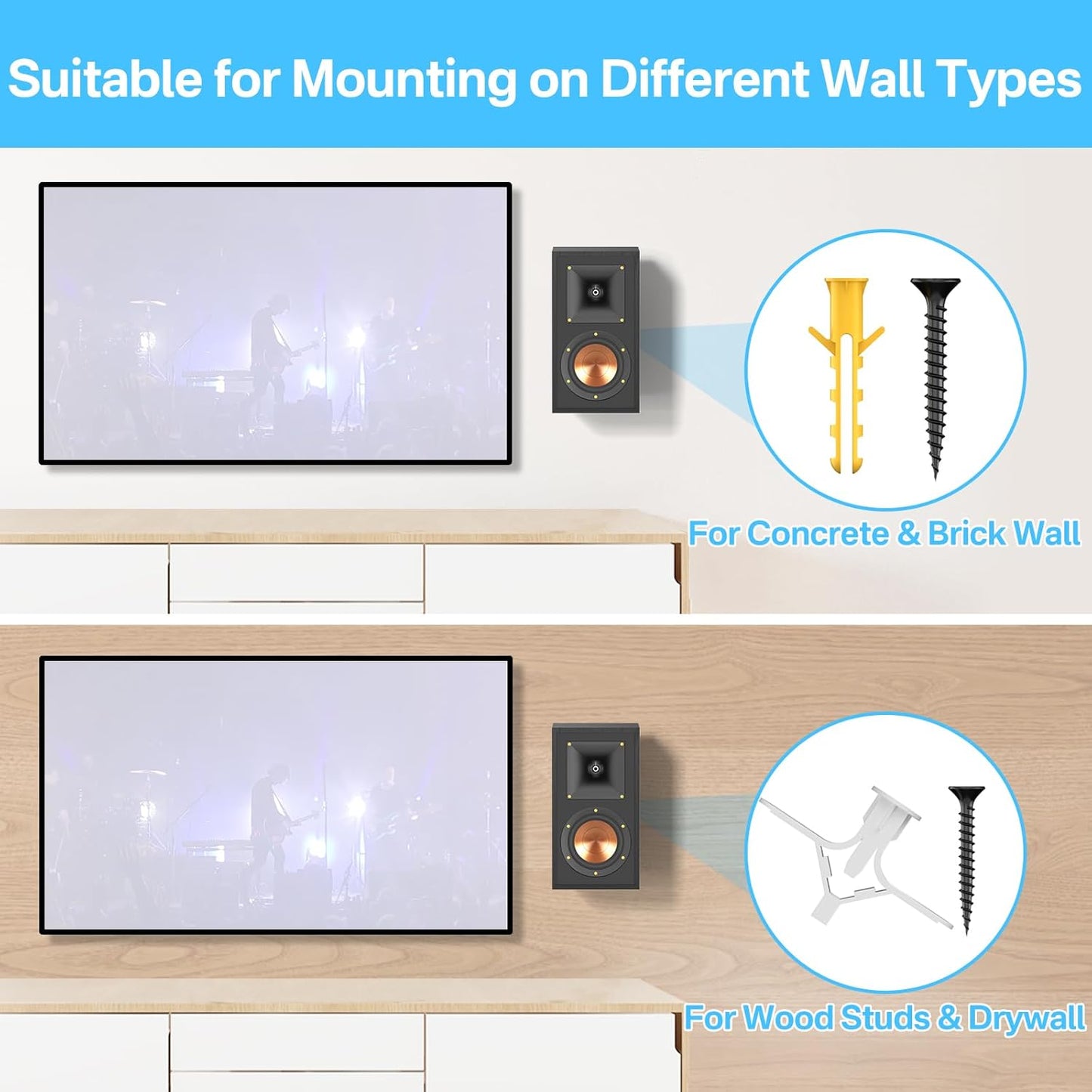 Rimous 30lbs, 2 Pack Metal Universal Speaker Wall Mount for Surround Sound Speaker Mounts - Swivel & Tilt Adjustable