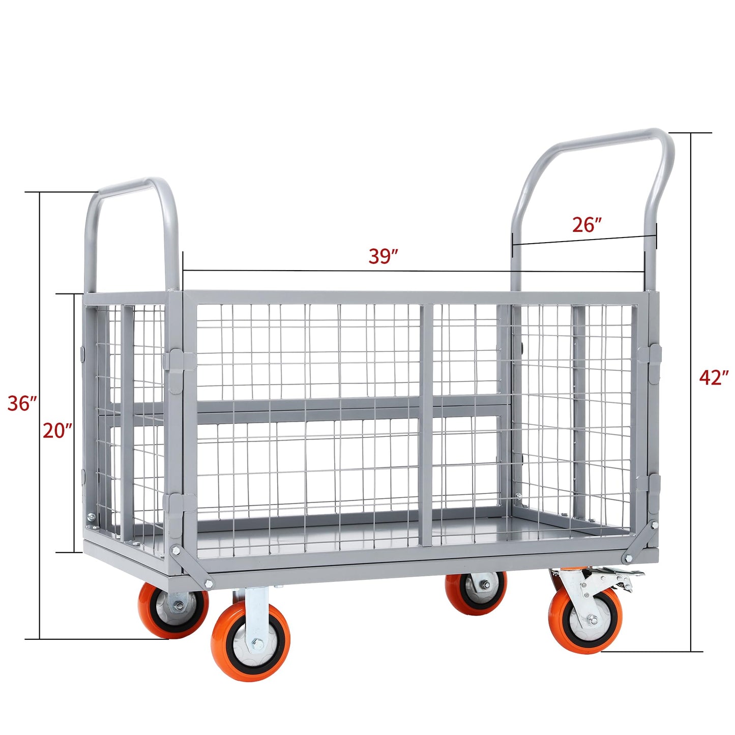 YITAMOTOR 2000lbs Platform Truck Cart with Cage, 6-in-1 Foldable Heavy Duty Hand Truck Flatbed Cart with 6" Swivel Casters, Multi-Functional Push Dolly for Grocery, Laundry, Warehouse, Storage