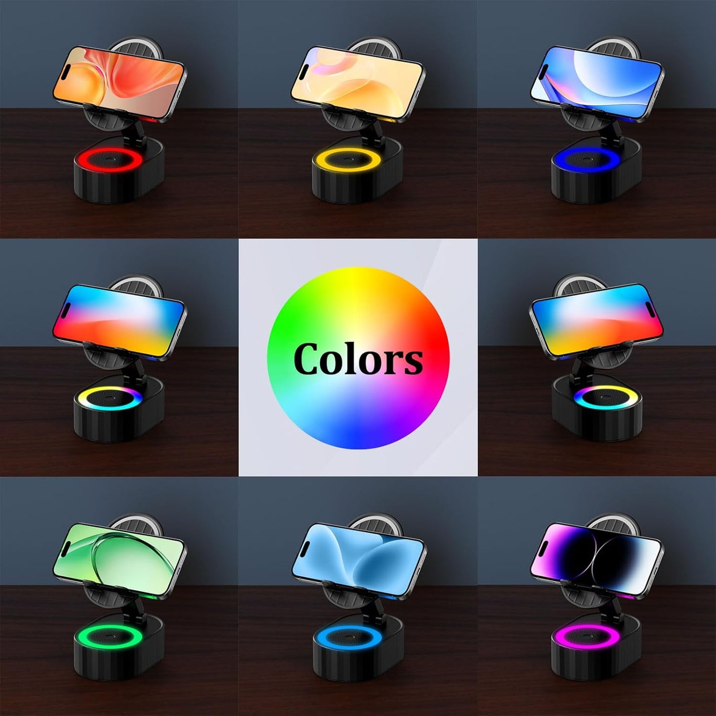 AKLLCCR 5in1 (3000mAh) 300 Wireless Induction Audio Bluetooth Speaker Phone Holder Emergency Rechargeable with Colorful