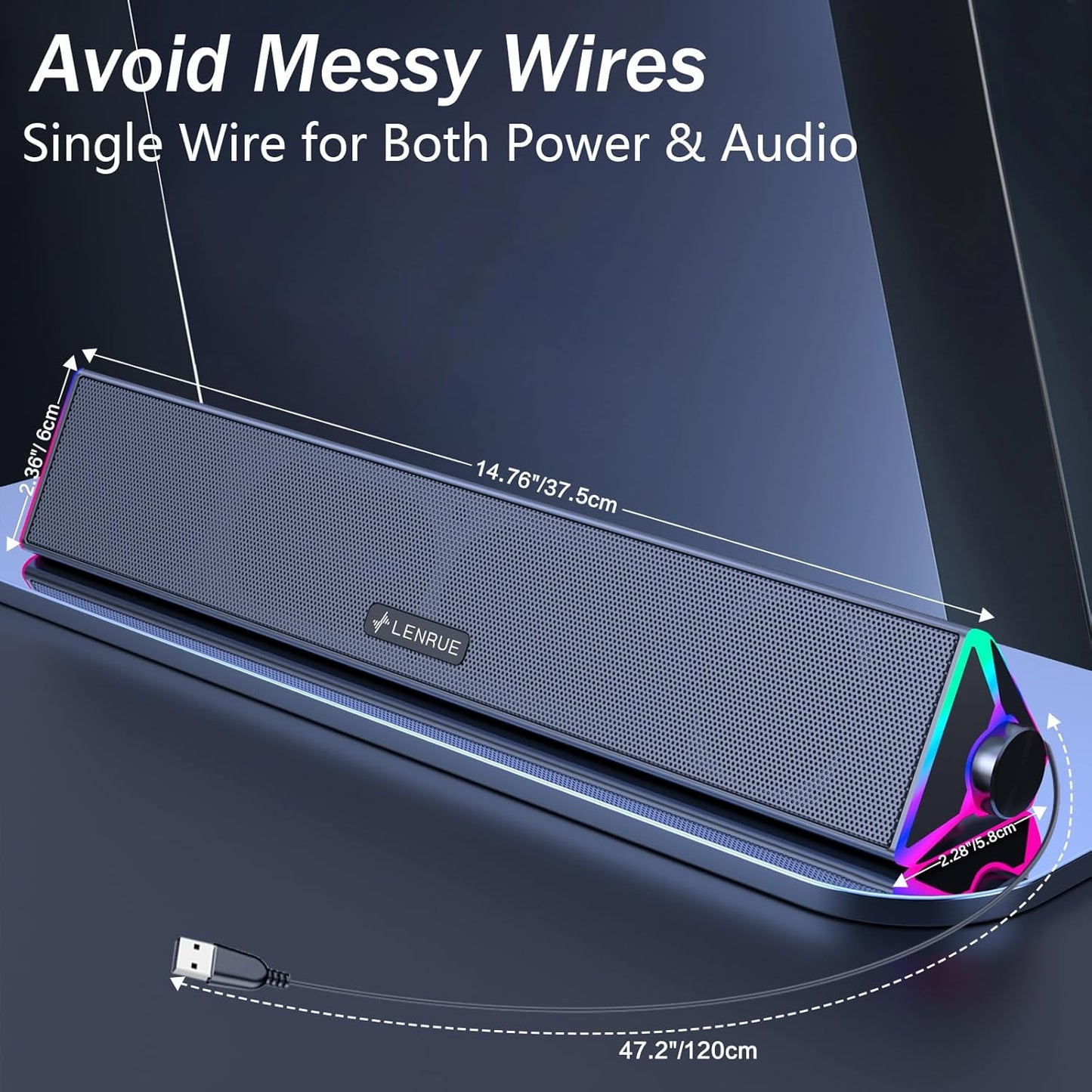 LENRUE Computer Speakers for Desktop,PC Speakers with Single USB for Power and Stereo Sound,Touch Lights Gaming