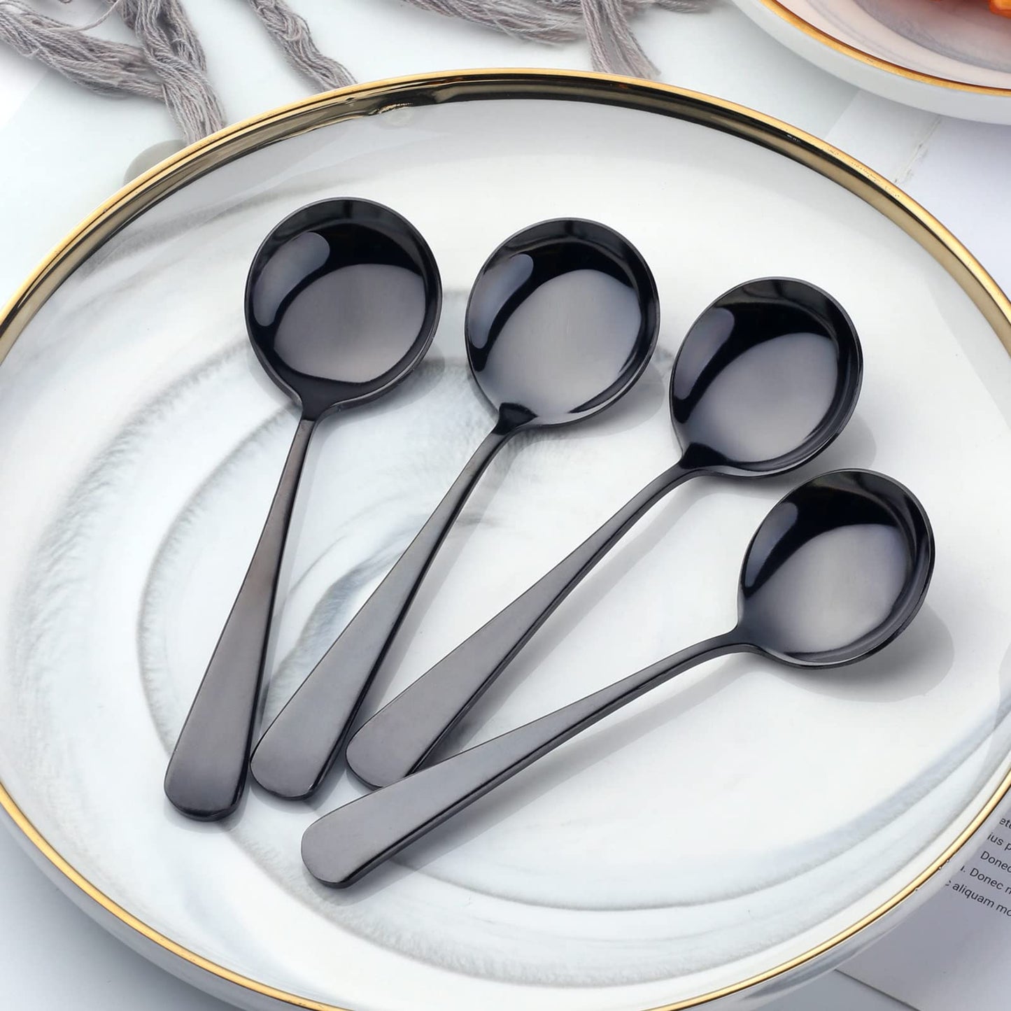 8 Piece Soup Bouillon Cereal Spoon,TEHAHA Stainless Steel Soup Spoons,6.2 Inch Round Broth Spoons,Dessert Spoon Set Black