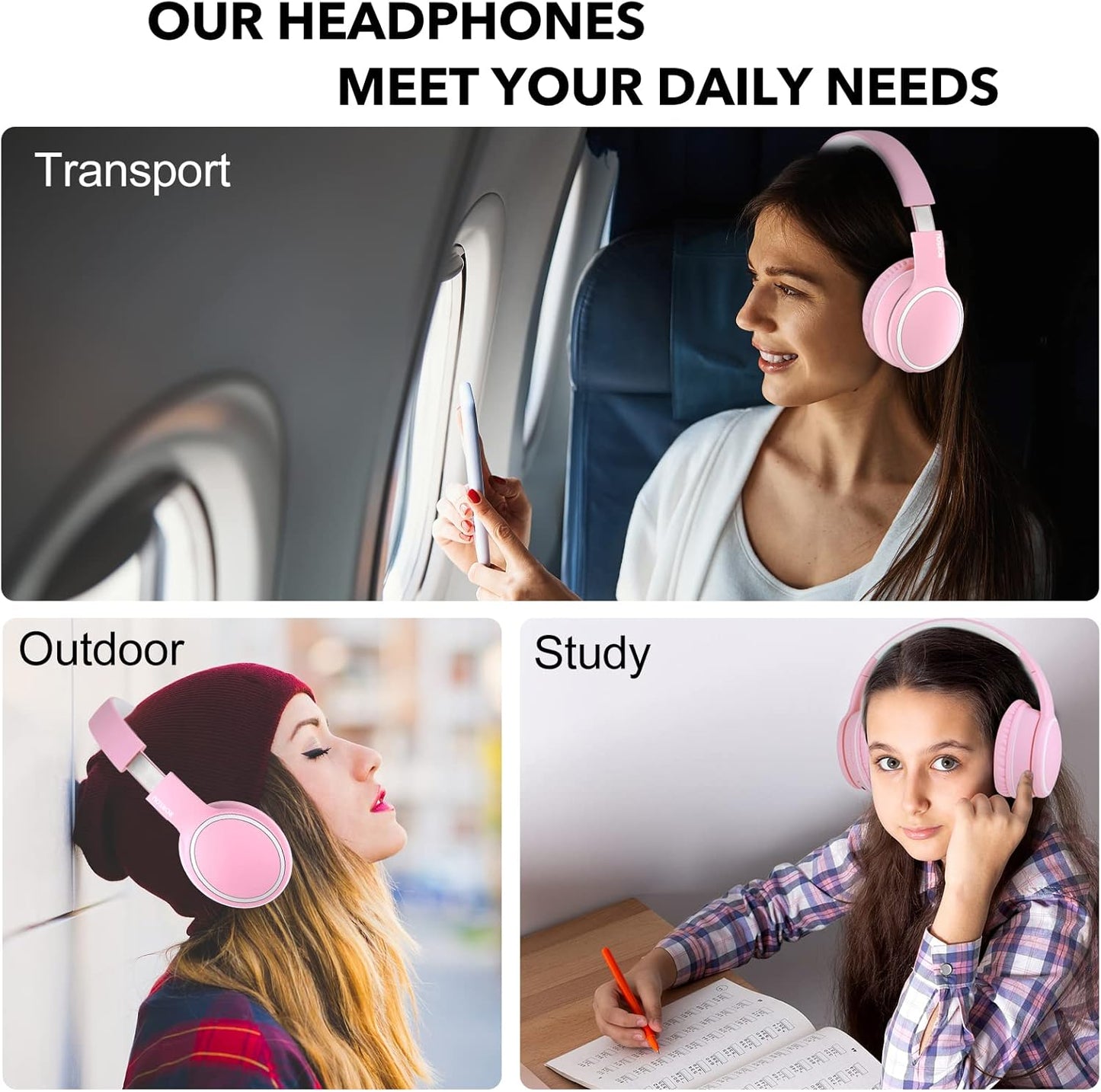 B10 Headset 50H 5.3 RORSOU Wireless Over-Ear Headphones, Lightweight Folding Stereo Bass Bluetooth with Mic, Playtime