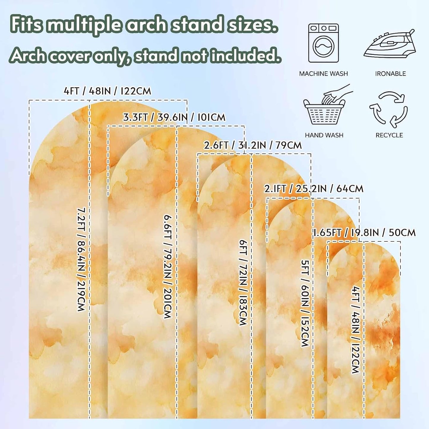 Jnbasdffb 7.2 Orange Fall Ombre Wedding Arch Cover, Stretchy Spandex Arch Backdrop Stand Covers FT, Watercolor Abstract