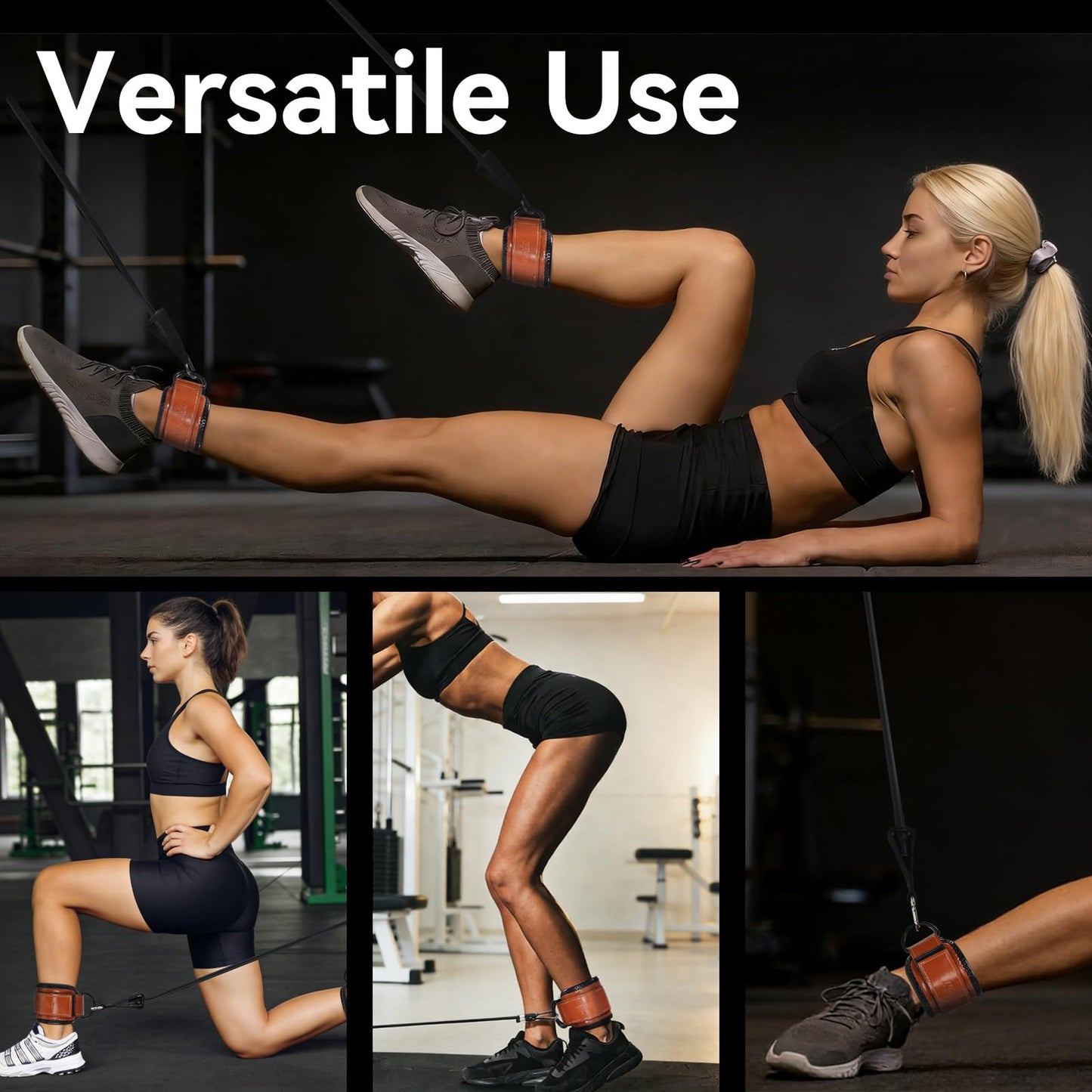 JOBGAIN Ankle Strap for Cable Machine (2 Pack), Ankle Resistance Bands, Cable Kick Back Straps for Gym, Glute Workouts, Leg Extensions, Adjustable Straps with Neoprene Padding, Brown