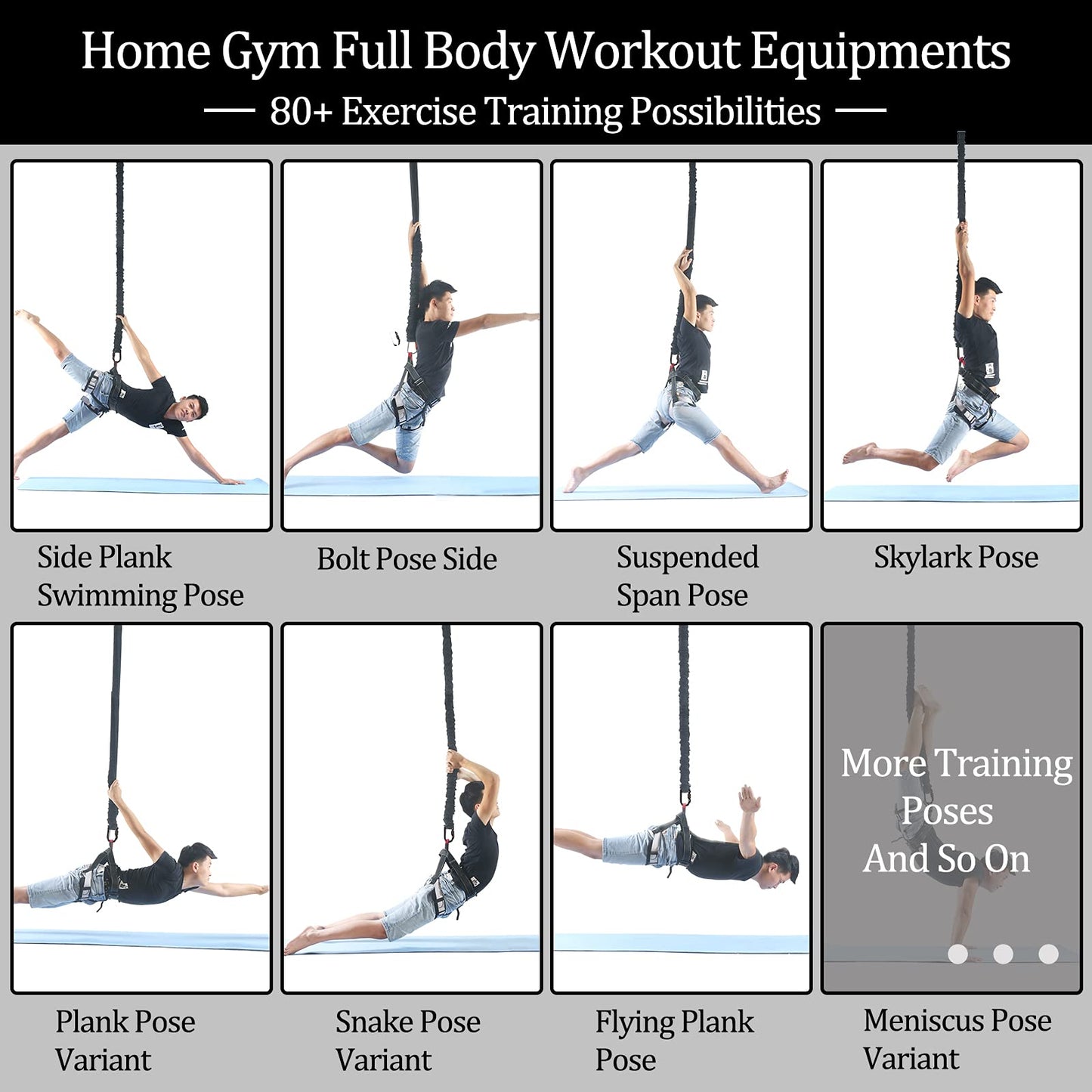 DASKING Natural Latex Resistance Bands Set - 3-Level for Suspension Trainer for Home Gym, Yoga & Recovery (Adjustable Harness, Exercise Guide)