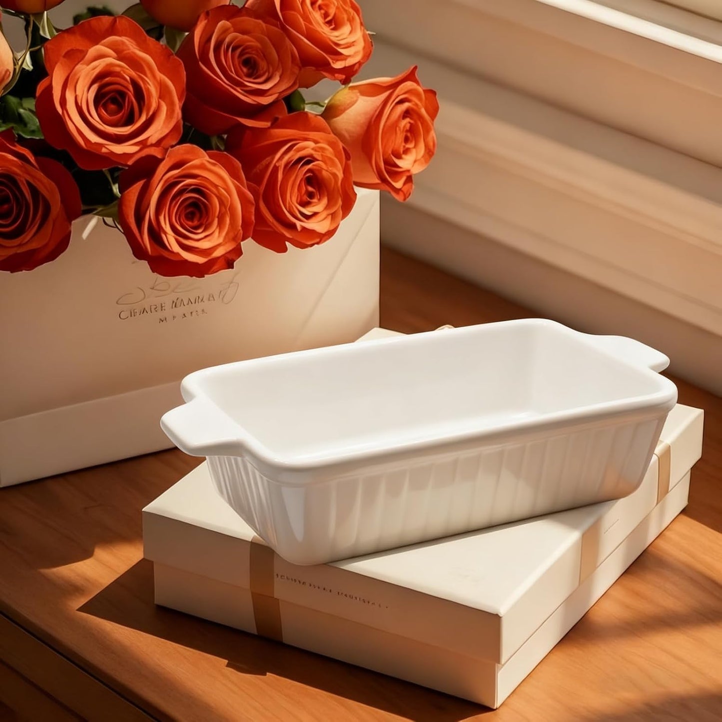 Skiennix 30 Oz Small Baking Dish - Durable Ceramic Casserole Dish with Double Handles | 7x4.5 Inch, White