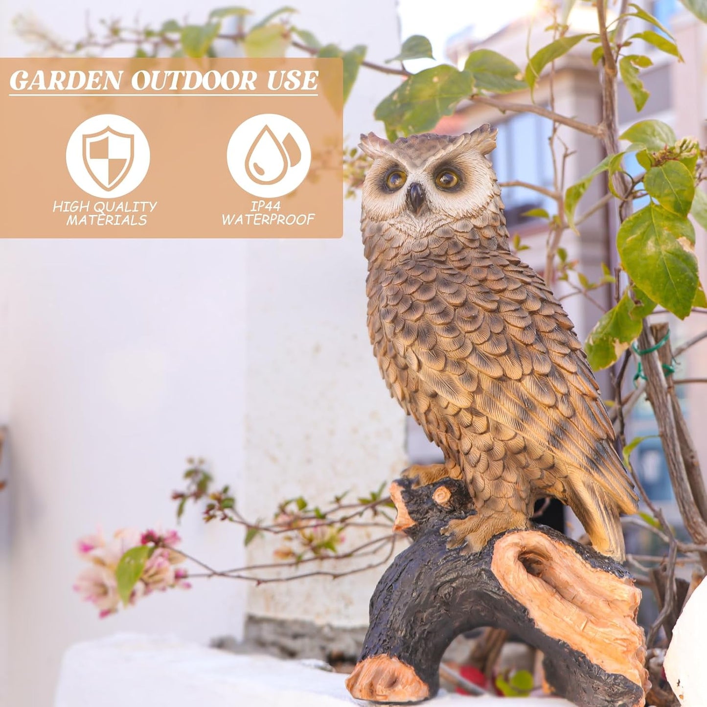 Skiennix Owl Garden Statue - Perching Forest Owl Resin Figurine for Indoor & Outdoor Decor | Yard & Patio Accent