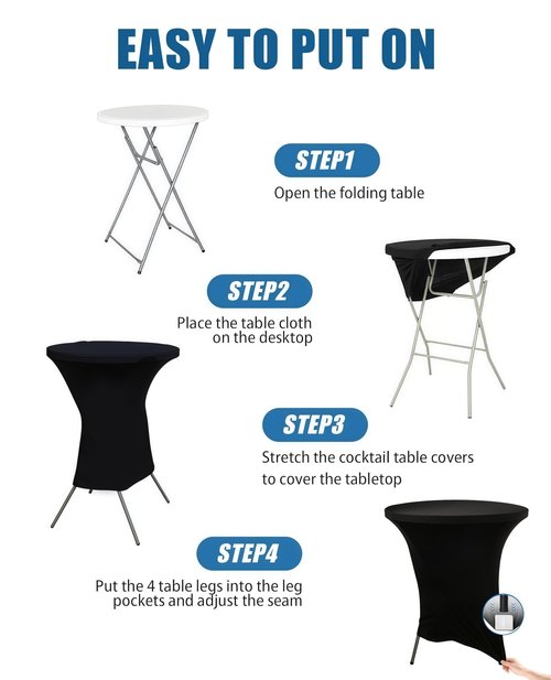 Lemict Cocktail Table Covers - 6 Pack 32x43 Inch Table Cloth - Black Fitted Stretch Spandex Round High Top Tablecloth for Party, Bar, Birthday, Pub, Banquet