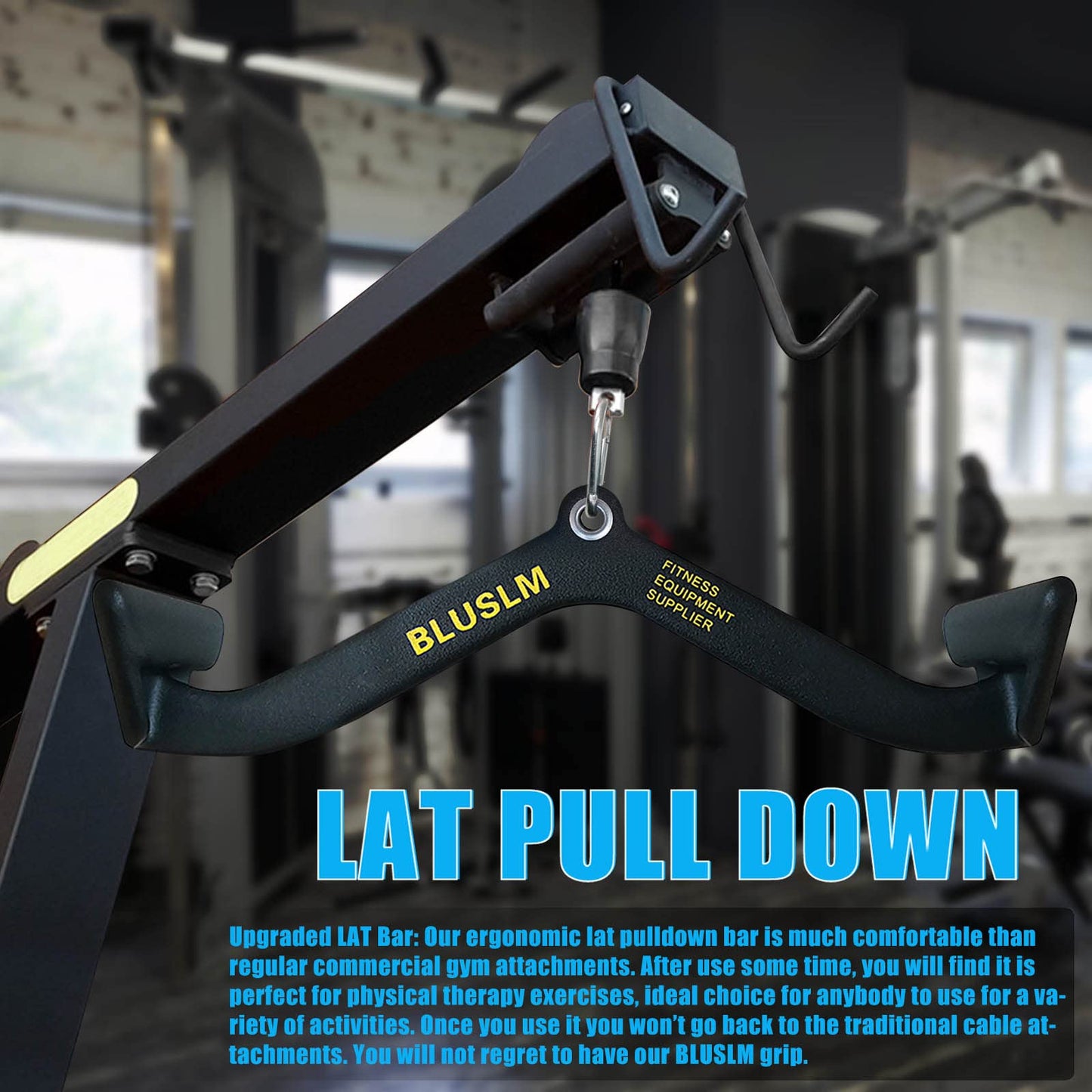 BLUSLM LAT Pull Down Bar for Cable Machine, LAT Pulldown Attachments T-bar V-bar Cable Attachment for Gym, Back Tricep Strength Training Handle