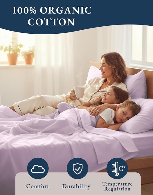 **LANE LINEN 100% Organic Cotton Twin XL Sheets - Extra Large, Fully Elasticized, Machine Washable - Orchid Petal**