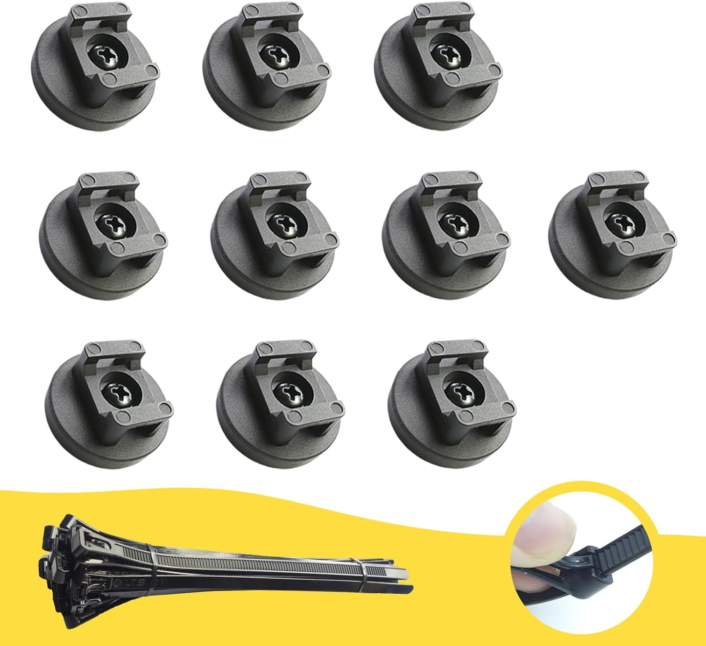 DyaMag 10 Pack 20 31mm Magnetic Zip Tie Mounts, Heavy Duty Magnetic Cable Holder with Reusable Zip Ties - Multipurpose