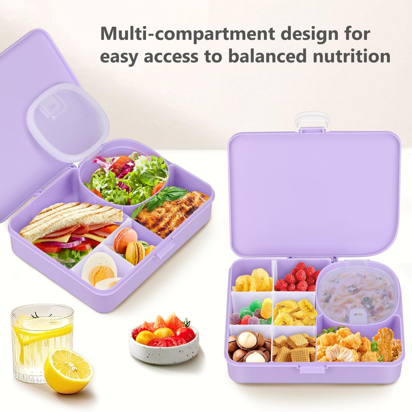 JOOPETALK 2 Pack Kids Lunch Box with Leak Proof Snack Container, 8 Compartments with Detachable Dividers, BPA-Free & Dishwasher Safe Bento Box for School Travel, Pink