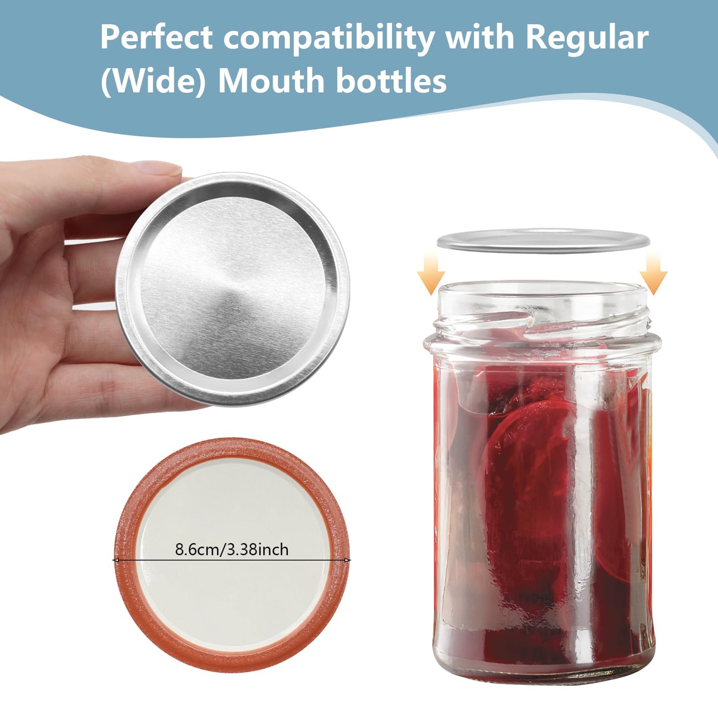 SIJDIEE 200Pcs 86 MM/3.4 Inch Wide Mouth Canning Lids, Leak Proof Split-Type Metal Canning Jar Lids for Ball Kerr Jar, Food Grade Material,100% Fit & Airtight for Wide Mouth Mason Jar Lids