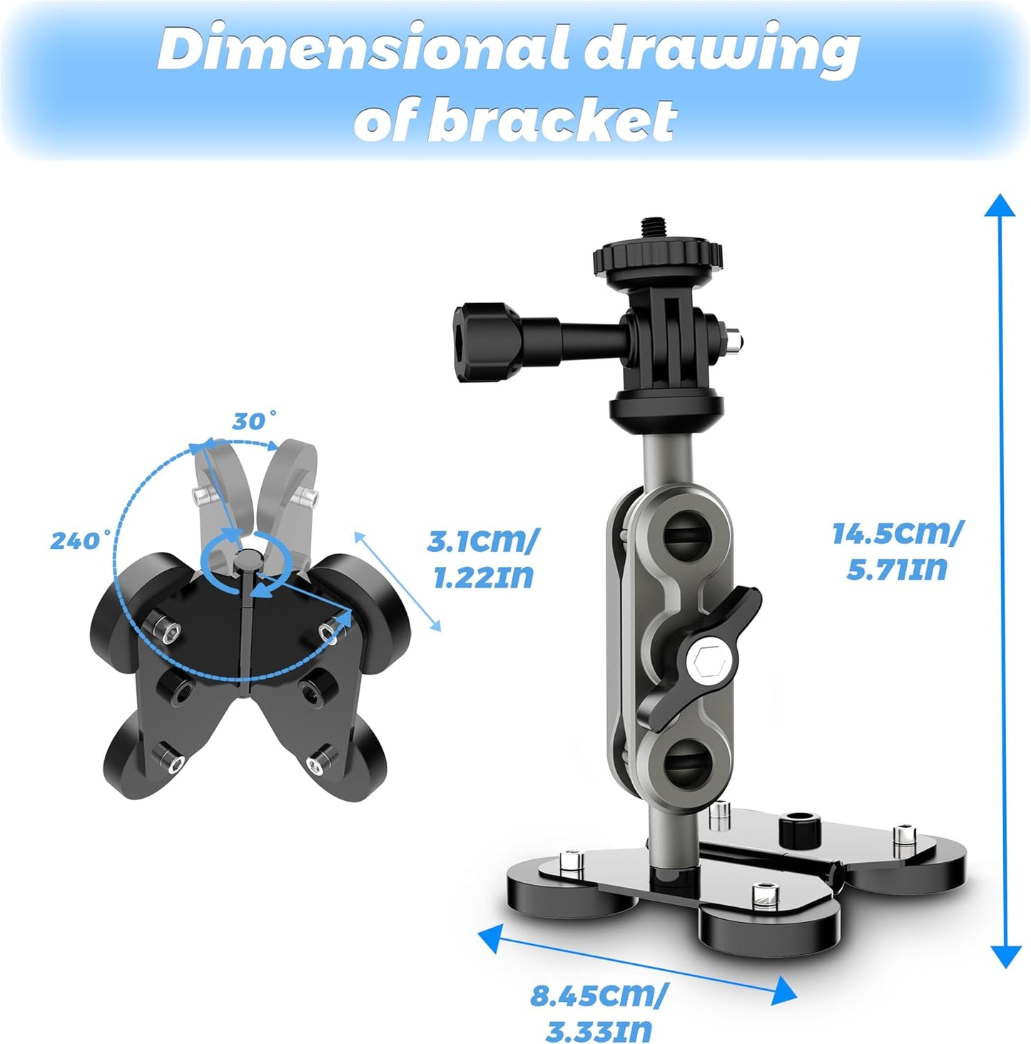 Lupholue 4 Magnetic Camera Mount with Super Magnets, Universal Metal Surface Mount Sports Video Recording Kit Dual Ball