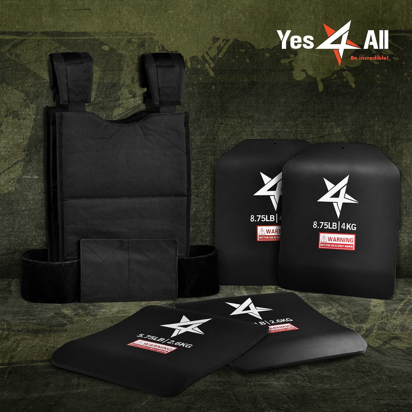 Yes4All Weighted Vest Plate with Curved Ergonomic Plates for Running, Rucking, & Strength Training, Comfortable Fit, Tactical Vest, Plate Pair or Combo, 5.75 to 19.75LB - 5.75 lb Pair (Plate Only)