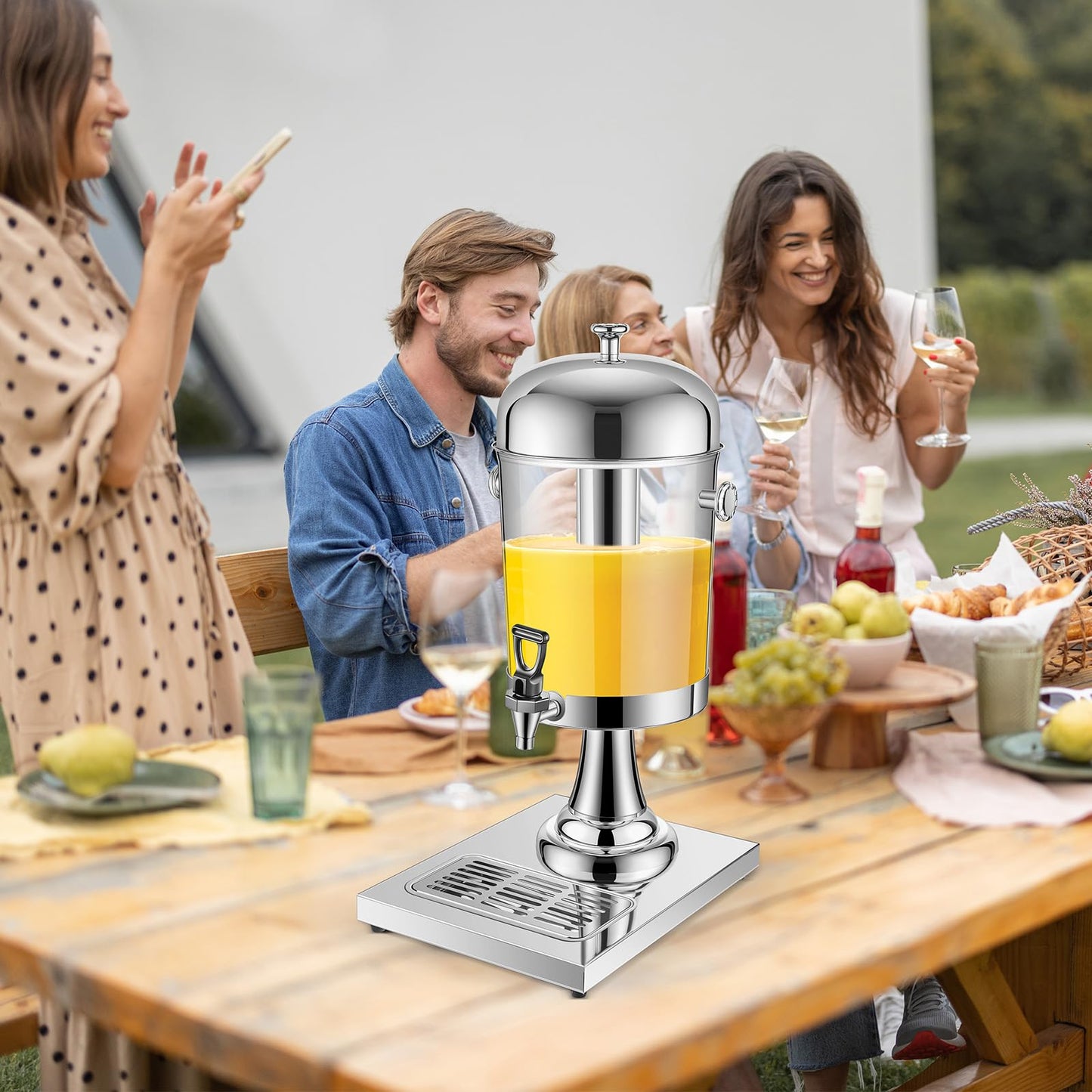 Gisafai 3 Pcs 2 Gallon Drink Dispensers for Parties, Beverage Dispenser with Stand, Stainless Steel Hot Cold Juice Dispenser with Centre Ice Core and Drip Trays for for Beer, Water Lemonade