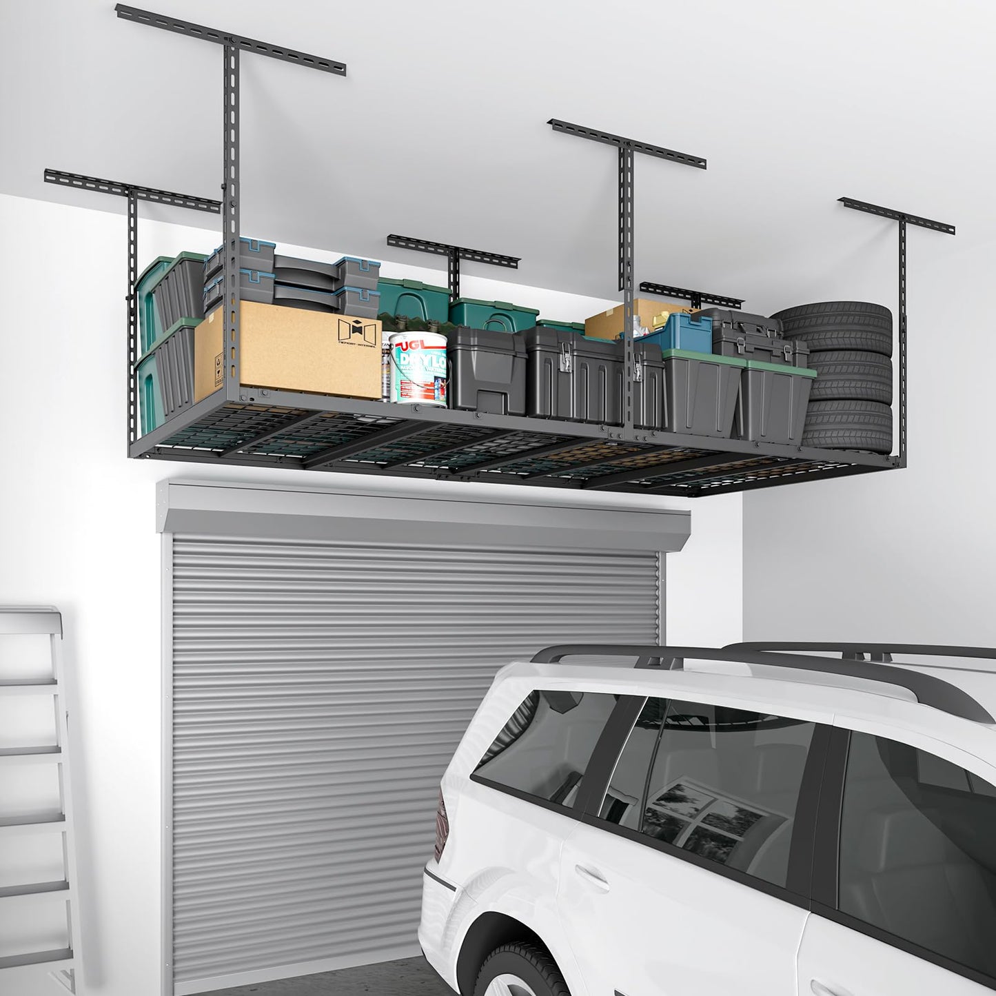 TOPIRON 4x8 FT Overhead Garage Storage Rack, 26"-40" Height Adjustable Heavy Duty Garage Ceiling Storage Rack, 750LBS Capacity Metal Hanging Organizer System for Garage