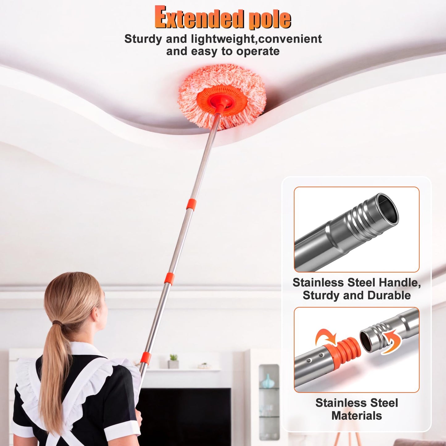 61 in Adjustable Cleaning Mop, Dolodomy 360° Rotatable Mops for Floor Cleaning with 4 Reusable Heads, 2 Fabrics Wall Mop for Floor Door Window Ceiling and Bathroom