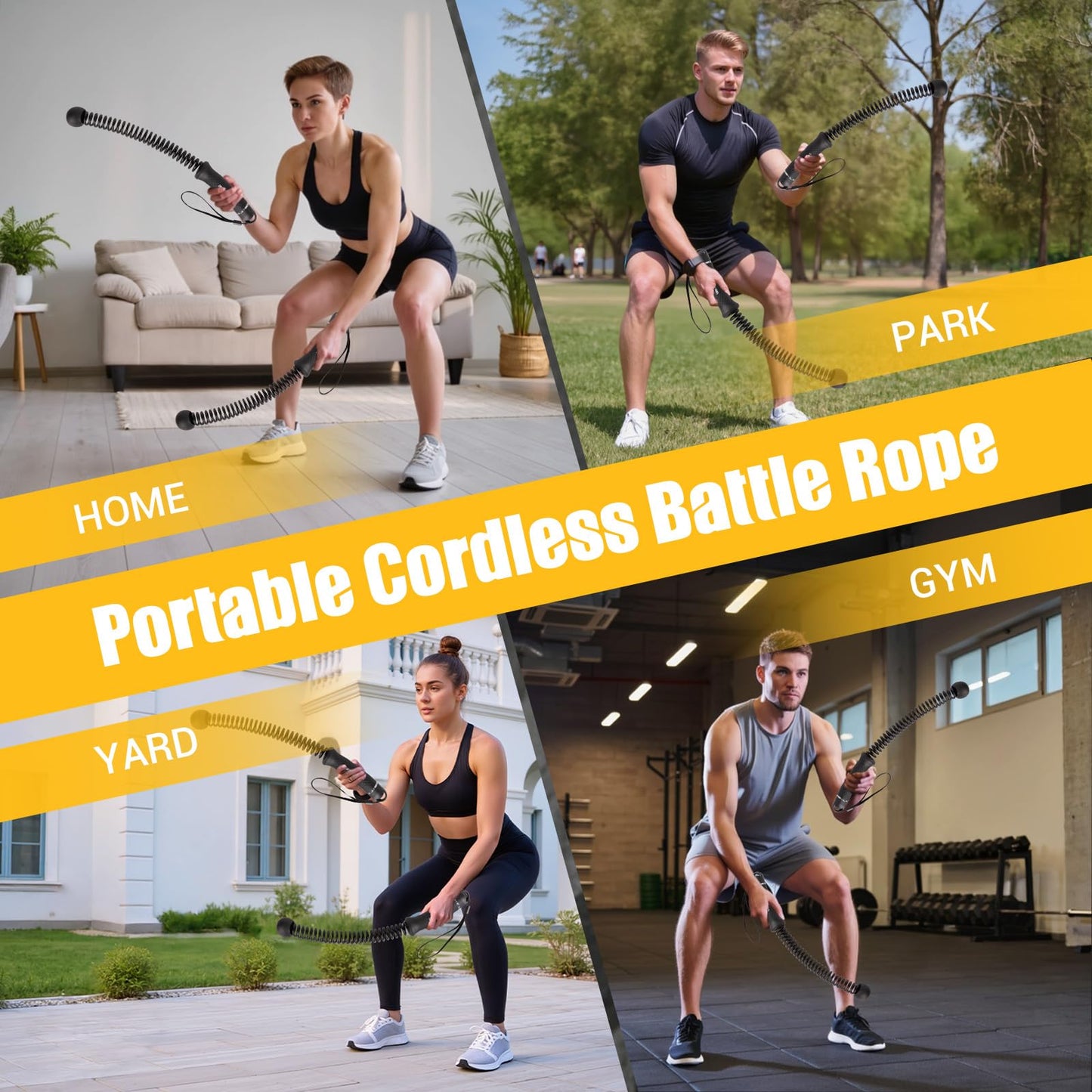 Ropeless Battle Ropes, Upgraded Heavy Duty Portable Cordless Battle Ropes for Home Gym with Poster & Non-Slip Soft Handles for Wrist Protection, Exercise Rope for HIIT and Low-Impact Aerobic Training