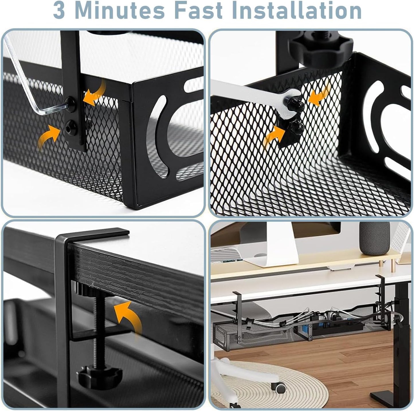 Mzmaxy 25'' Cable Management, Cable Management Under Desk No Drill, Metal Cord Organizer with Clamp for Standing Desk