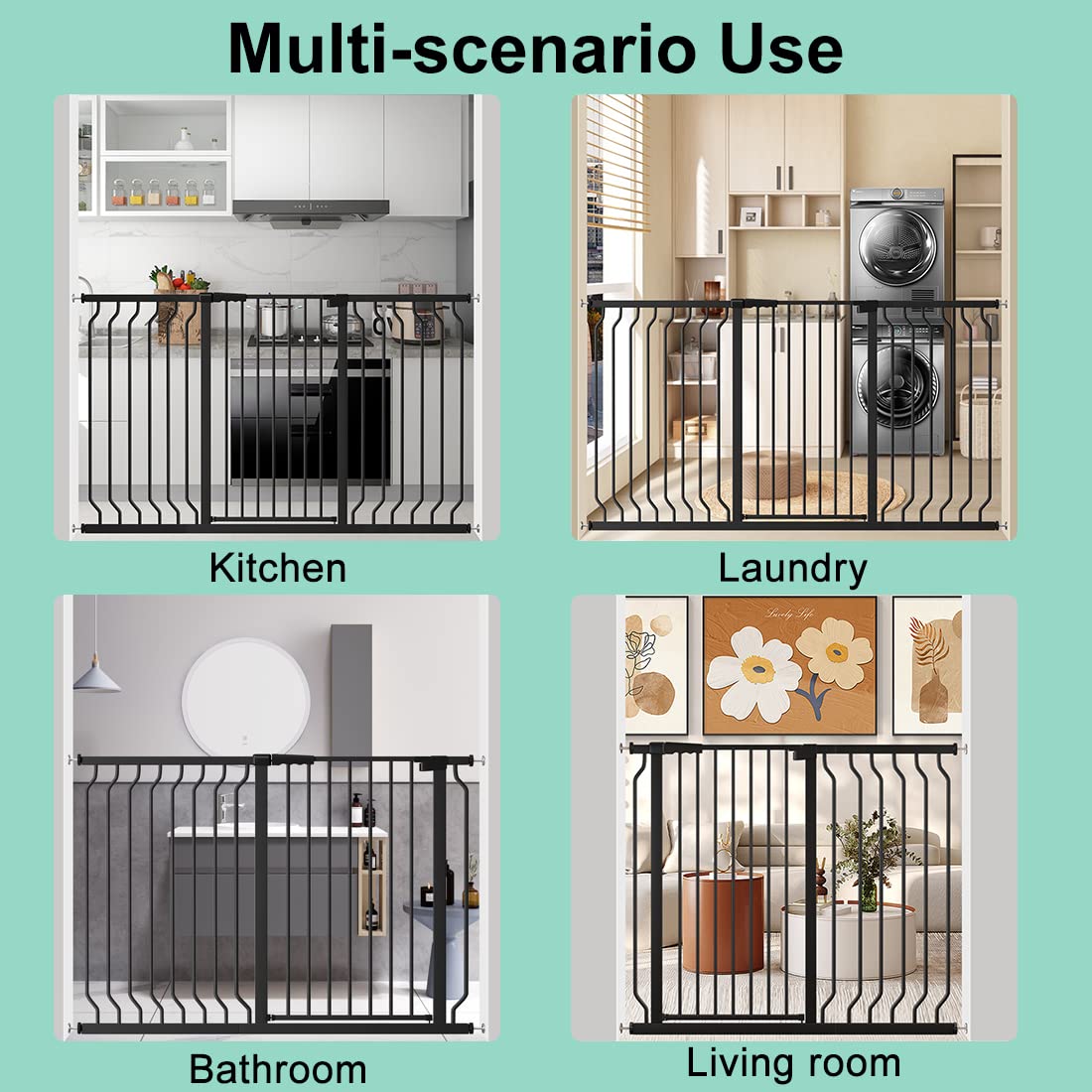 ALLAIBB Black 40.55" Extra Tall Wide 57.48-73.62" Baby Gate Pressure Mounted Walk Through Child Kids Safety Toddler Tension Pet Dog Gates with Extension for Doorways Kitchen