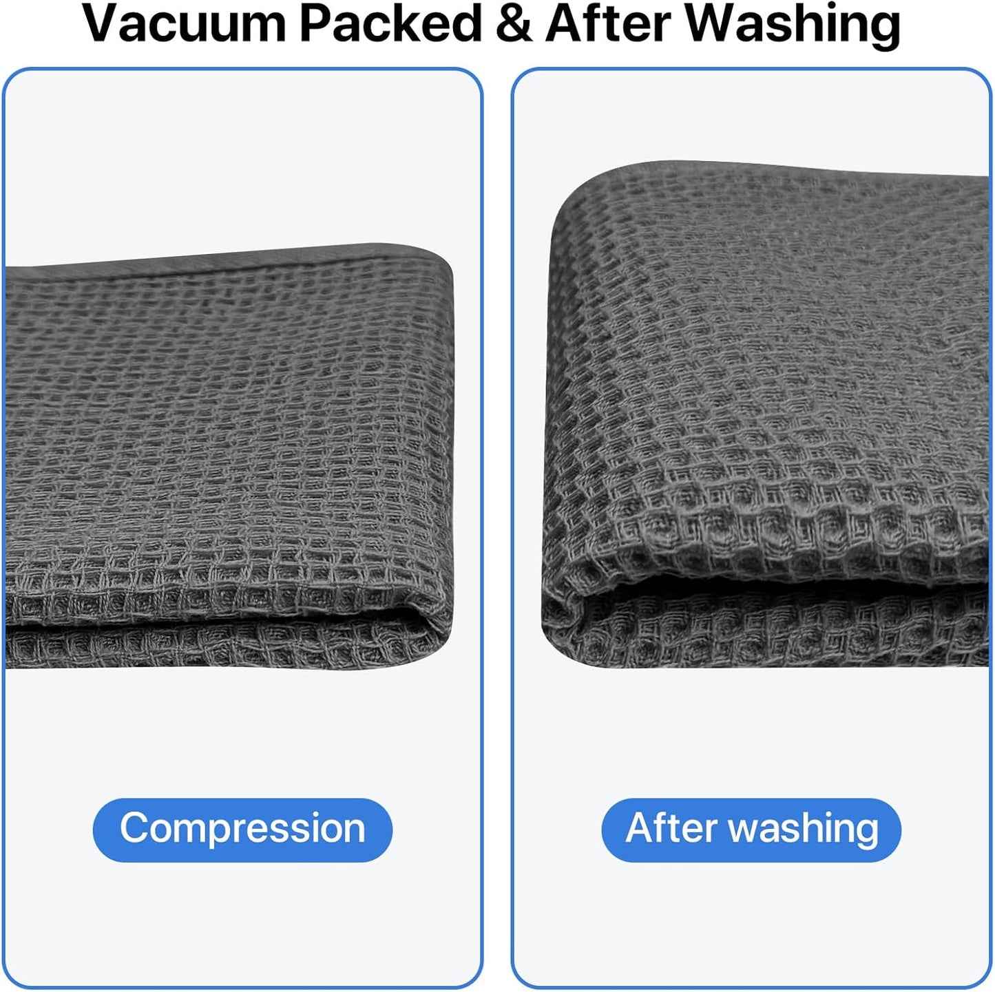 Skiennix 100% Cotton Waffle Weave Kitchen Towels - Ultra Soft & Absorbent, 8 Pack, Dark Grey, 12x12 Inches