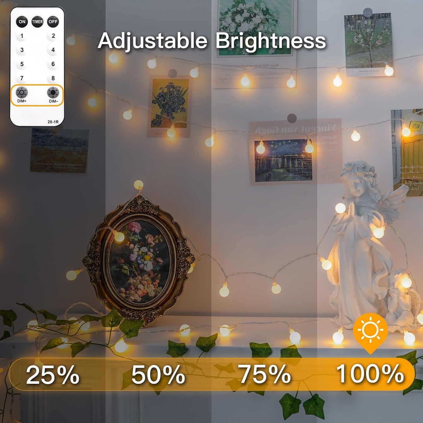 Suddus Globe String Lights - 66ft 200 LED Indoor/Outdoor Fairy Lights with Remote | Warm White