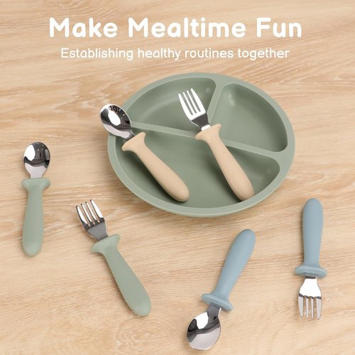 Eascrozn Toddler Utensils - 6 Pack Kids Silverware Set with Silicone Handles | Safe 18/8 Stainless Steel