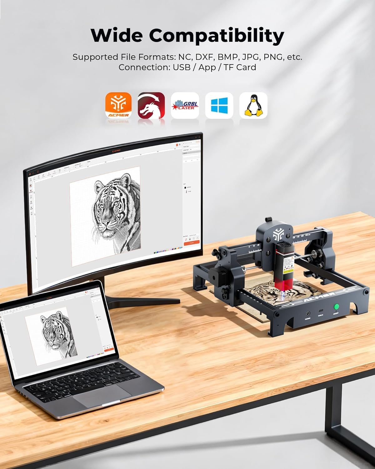 ACMER S1 Laser Engraver 6000mW, Compact Desktop Engraving & Cutting Machine for DIY Crafts, Small Business & Makers, 130×130mm Work Area, 0.04mm Laser Spot Engraving Machines & Tools