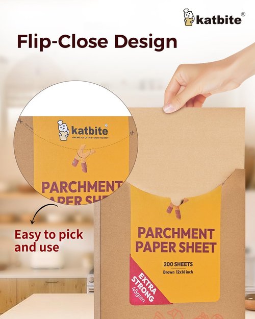 Katbite Unbleached Parchment Paper - 200 Pcs 12x16 In Macaron Sheets for Baking & Cooking