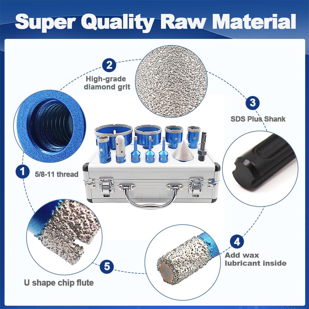2-1/2 Inch Diamond Core Drill Bit for Porcelain Tile Ceramic Marble Granite Diamond Core Drill Bit Set - 1/4"-4" Tile Hole Saw
