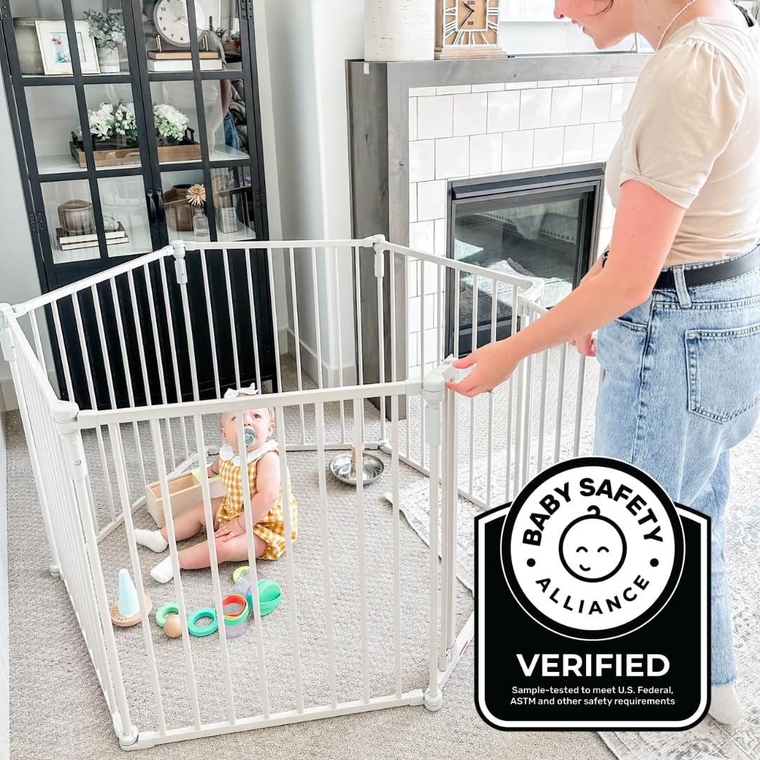Toddleroo by North States - 3 In 1 Metal Superyard Baby Play Yard: 6 Panel Playpen, Safety Gate, or Extra Wide Baby Fence - Encloses Up to 10 Square Feet - 30 Inches Tall - Taupe