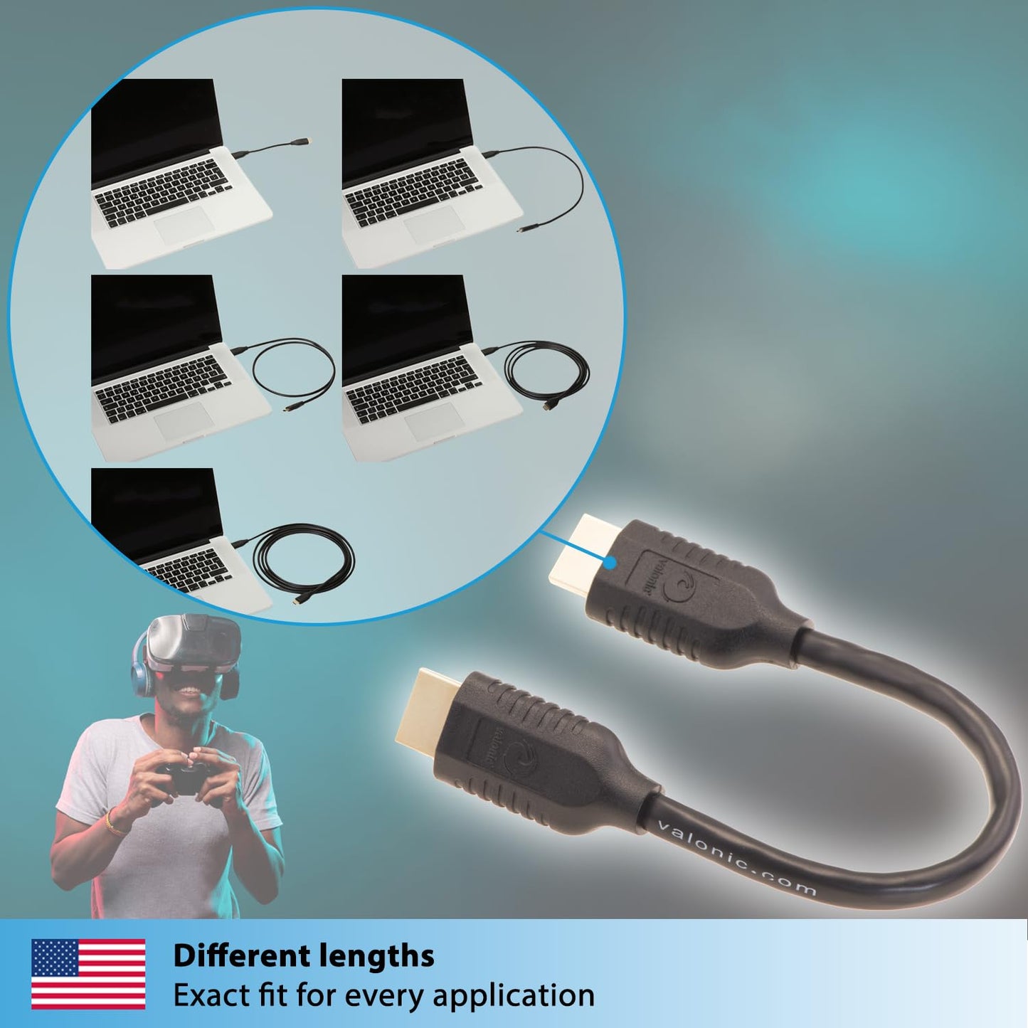 0.6 4k, PS5, PS4, valonic Short HDMI Cable - ft, high Speed, Ultra HD, ethernet - Compatible with Nintendo, TV, Xbox