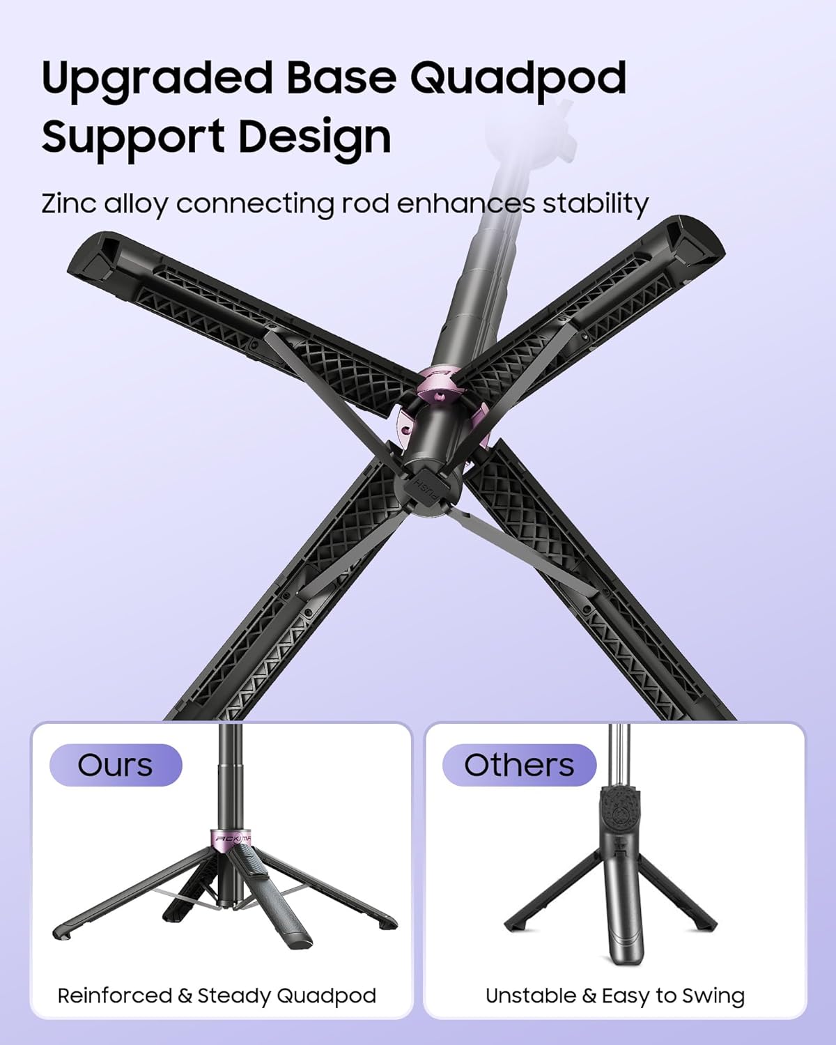 ACKIMA 53'' 4-Leg 2 Selfie Stick Tripod with Light, Enhanced Cell Phone Stand Camera Tripod with Rechargeable Wireless