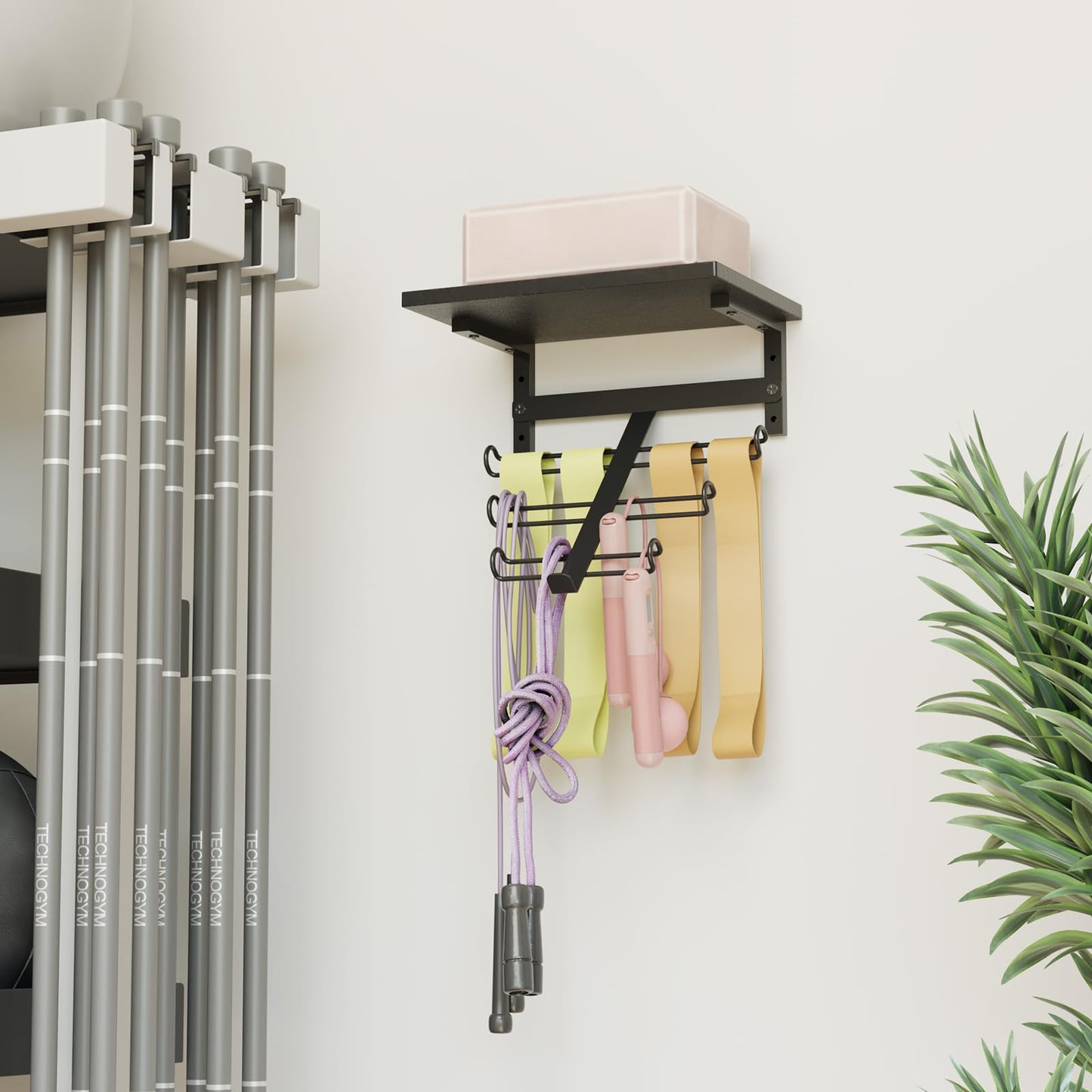 TJ.MOREE Resistance Rack Band Storage Hanger with Shelf Gym Equipment Organizer, Storage Rack for Home Gym,Black