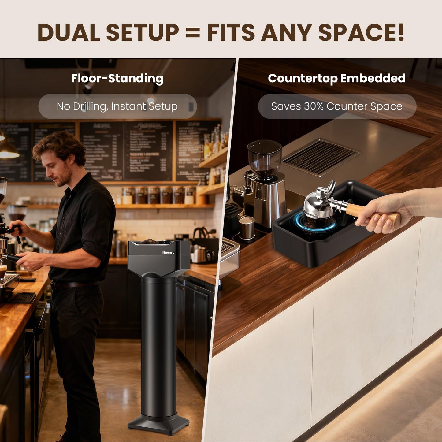 Huanyu Flat Burr Coffee Grinder with 19 Grinding Settings Large Capacity 35oz Red and Huanyu Electric Espresso Portafilter Cleaner 16L with Dual Brush Heads, 3 Scrapers Bundle