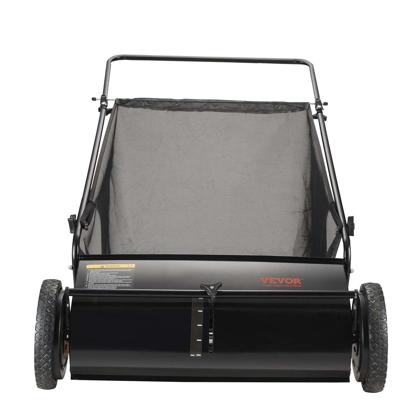 VEVOR Push Lawn Sweeper, 26 Inch Leaf & Grass Collector, Strong Rubber Wheels & Heavy Duty Thickened Steel Durable to Use with Large Capacity 7 ft³ Mesh Collection Bag, 4 Spinning Brushes