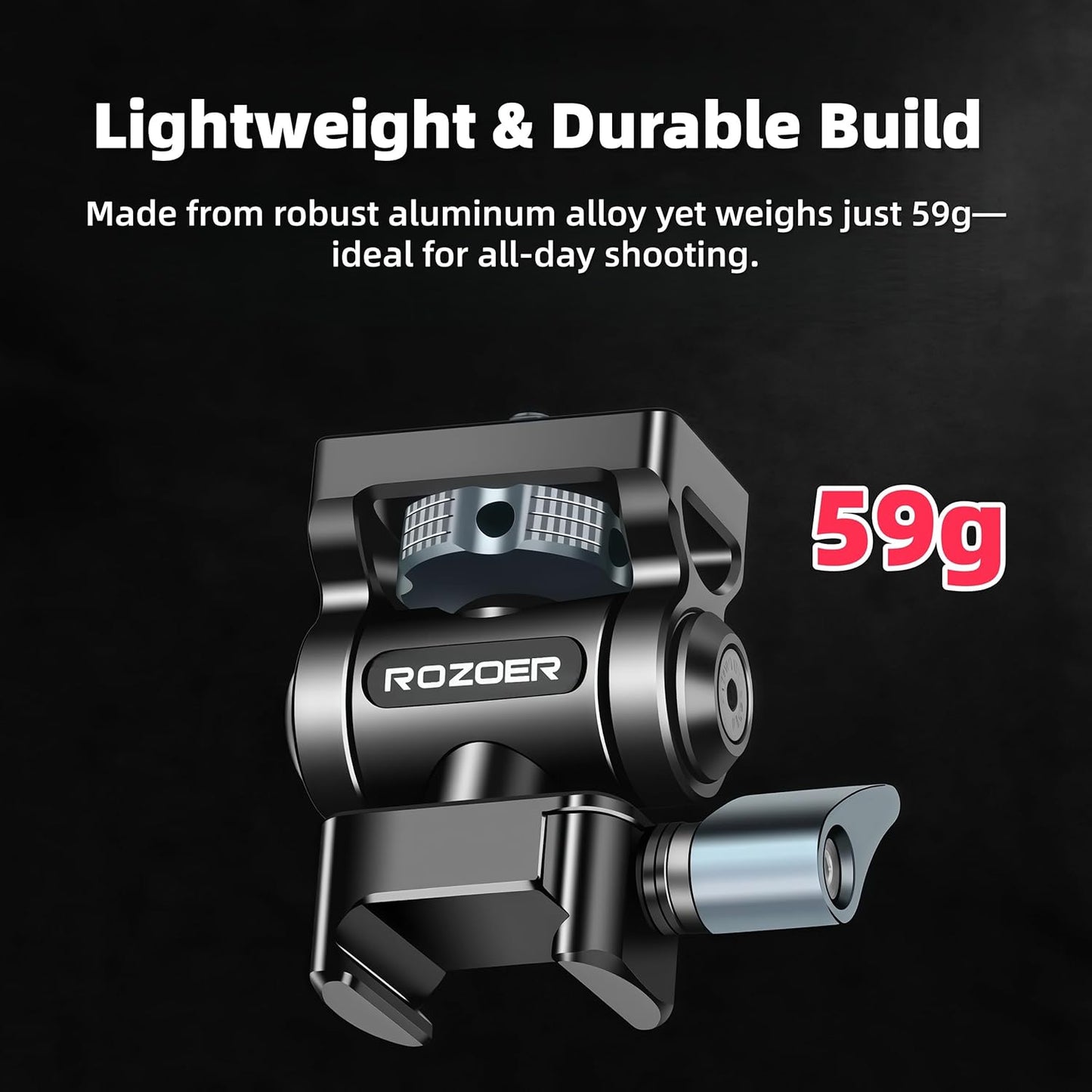 ROZOER 180 360 59g Camera Monitor Mount for NATO Rail | Video Monitor Holder Adjustable Damping | Tilt & Pan Rotation