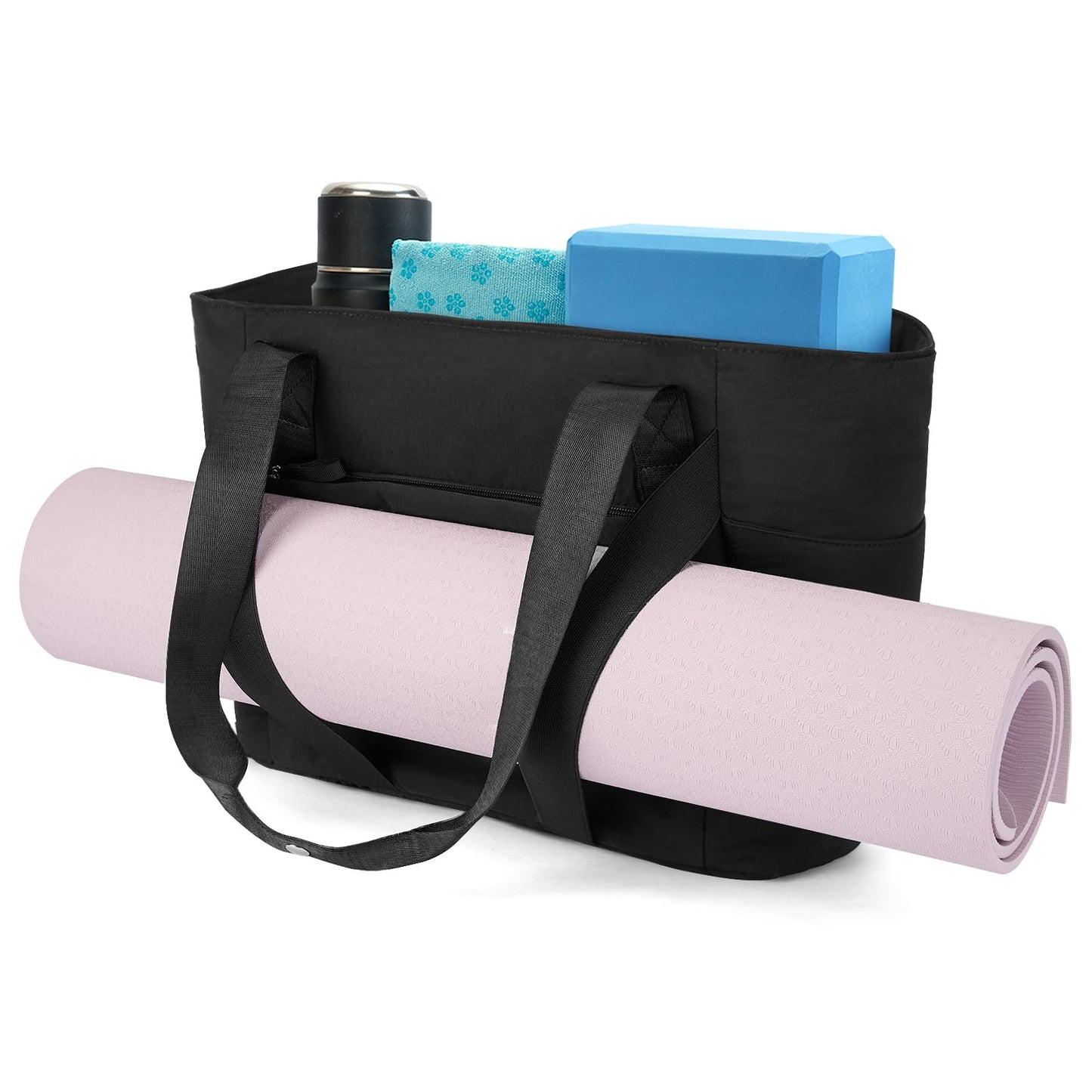 Axcone Cute Yoga Mat Bag Carrier, Pilates Bag for Women, Yoga Tote with Luggage Sleeve & Mat Straps - Gym Work Bag Travel Black