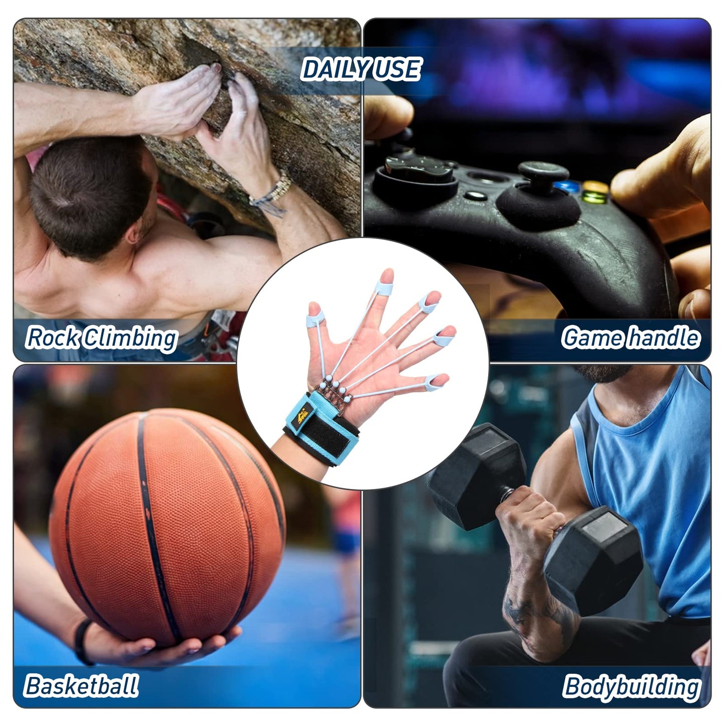 Finger Strengthener, Grip Strength Trainer, Gripster Finger Exerciser, Hand Grip Strengthener for Finger Strength & Therapy, 3 Resistance Levels (Grey 20LB, Blue 40LB, Black 60LB)
