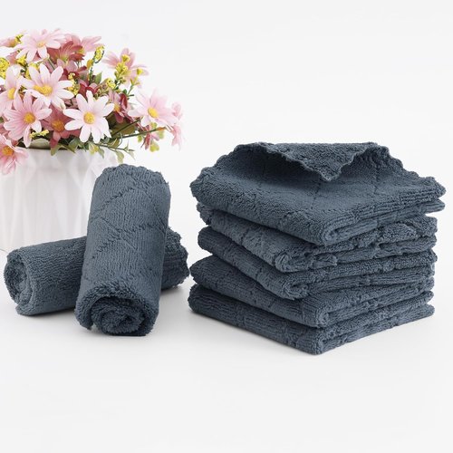 Homaxy Kitchen Dish Cloths - Super Soft & Absorbent Coral Velvet | 12 Pack, 10 x 10 Inches, Dark Grey