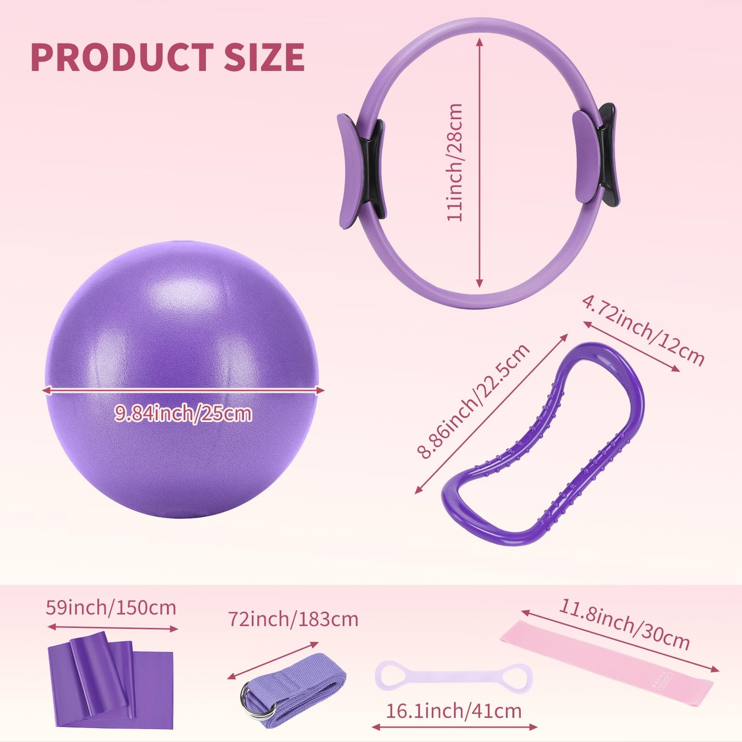 FITOUNOS Pilates Ring Set for Women, Home Workout Pilates Equipment with Resistance Bands, 14'' Magic Circle, Mini Ball, Pilates Starter Kit for Strength (Purple)