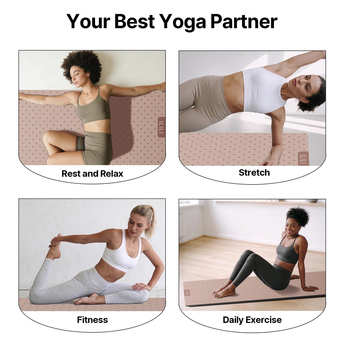 ILILI Yoga Mat 10mm Thick, Suede&TPE Exercise Mat, 76"L*28"W Extra Long, 0.4 Inches Soft and Comfortable, 193*70cm Fitness Mat with Strap, Portable for Yoga, Pilates, Floor Exercise, Home and Outdoor Use, Eco Friendly (Pinky Beige)